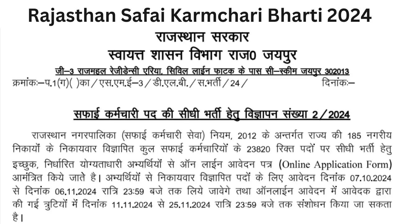 Rajasthan Safai Karmchari Bharti 2024